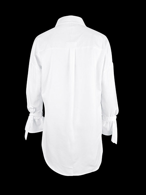 Flared Sleeve Floral Print Long Sleeve Blouse with Tied Stand Collar