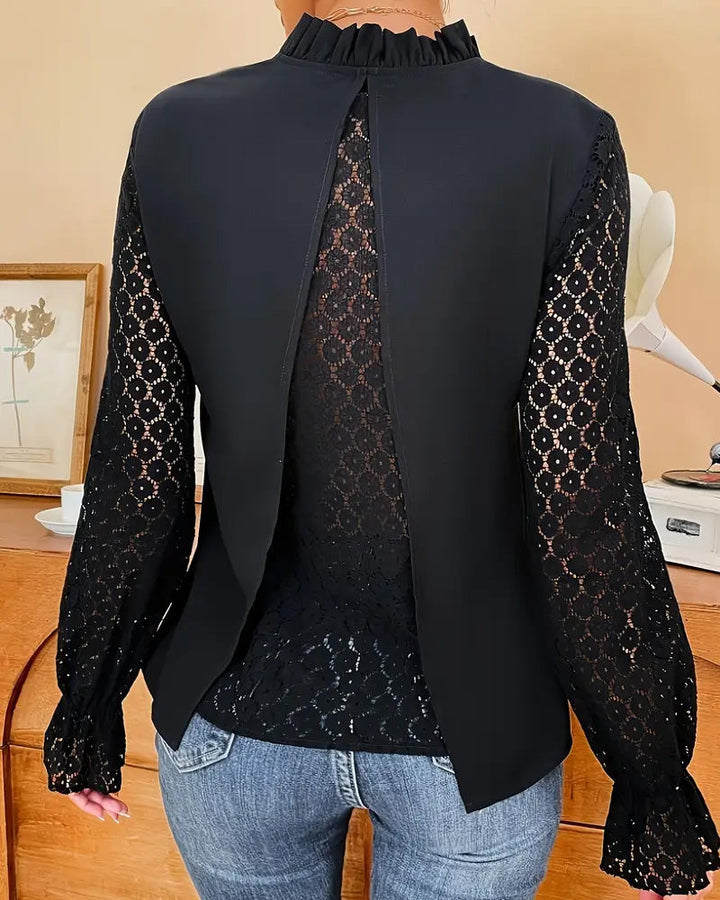 V-Neck Lace Blouse with Long Sleeves