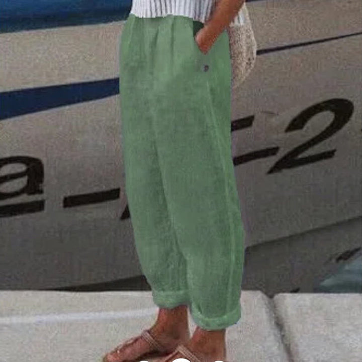 Solid Color Casual Cotton-Linen Blend Pants