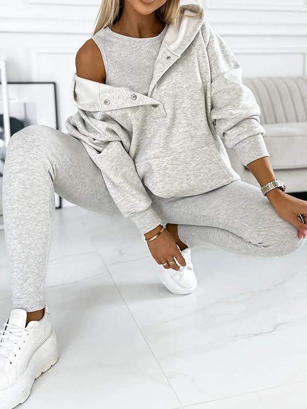 Relaxed Fit Three-Piece Sweatshirt Ensemble