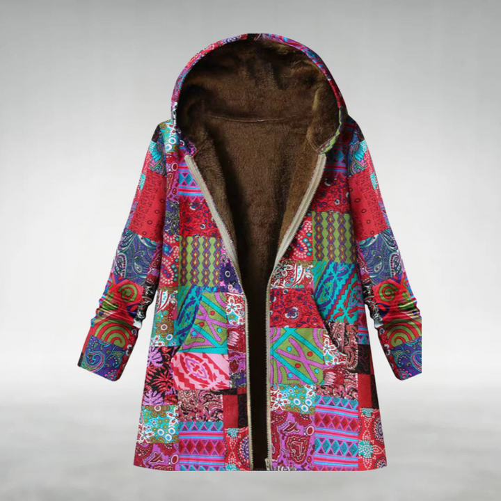 אמילי – מעיל חורף עם קפוצ'ון והדפס פרחוני