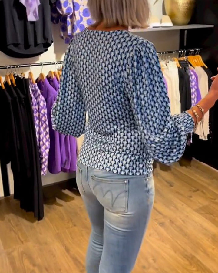 Deep V-Neck Long Sleeve Top