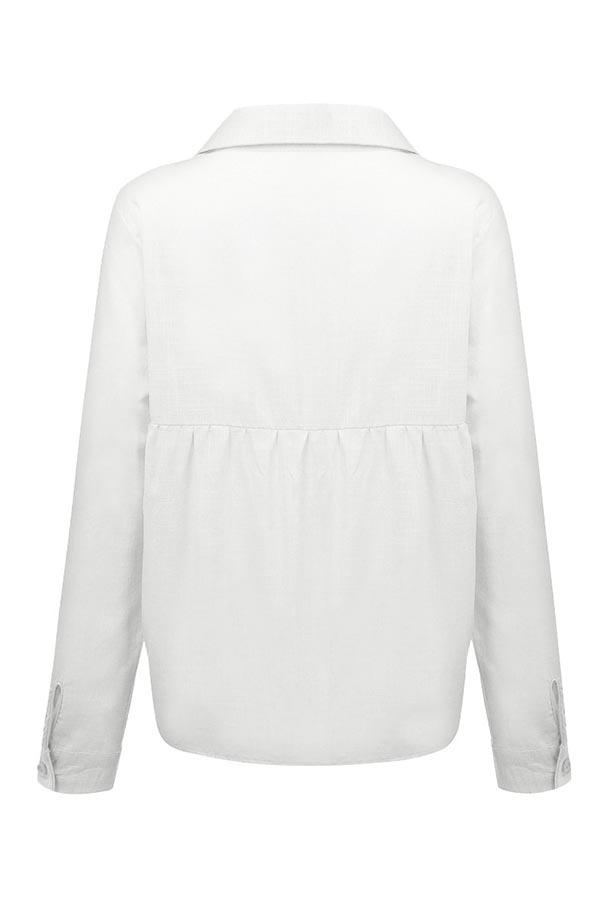 Relaxed Solid Button-Up Collar Blouse