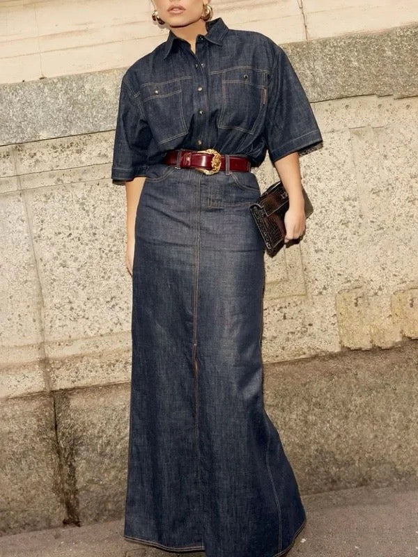 Loose-Fit Half Sleeve Button-Up Lapel Blouses & Shirts