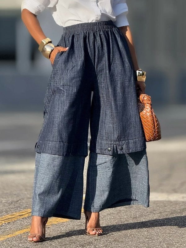 Loose-Fit Wide Leg Stretch Denim Trousers