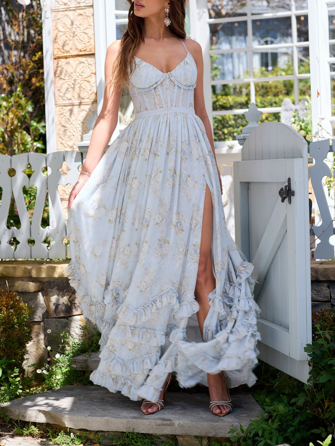 Floral Ruffle Split Maxi Dress