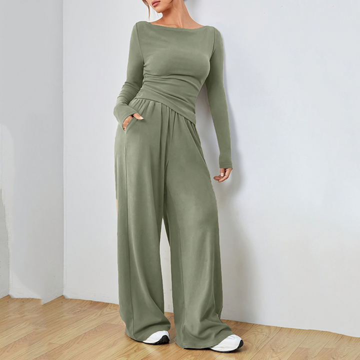 DANTARA™ - Relaxed Long Sleeve Top with Wide Leg Pants Ensemble