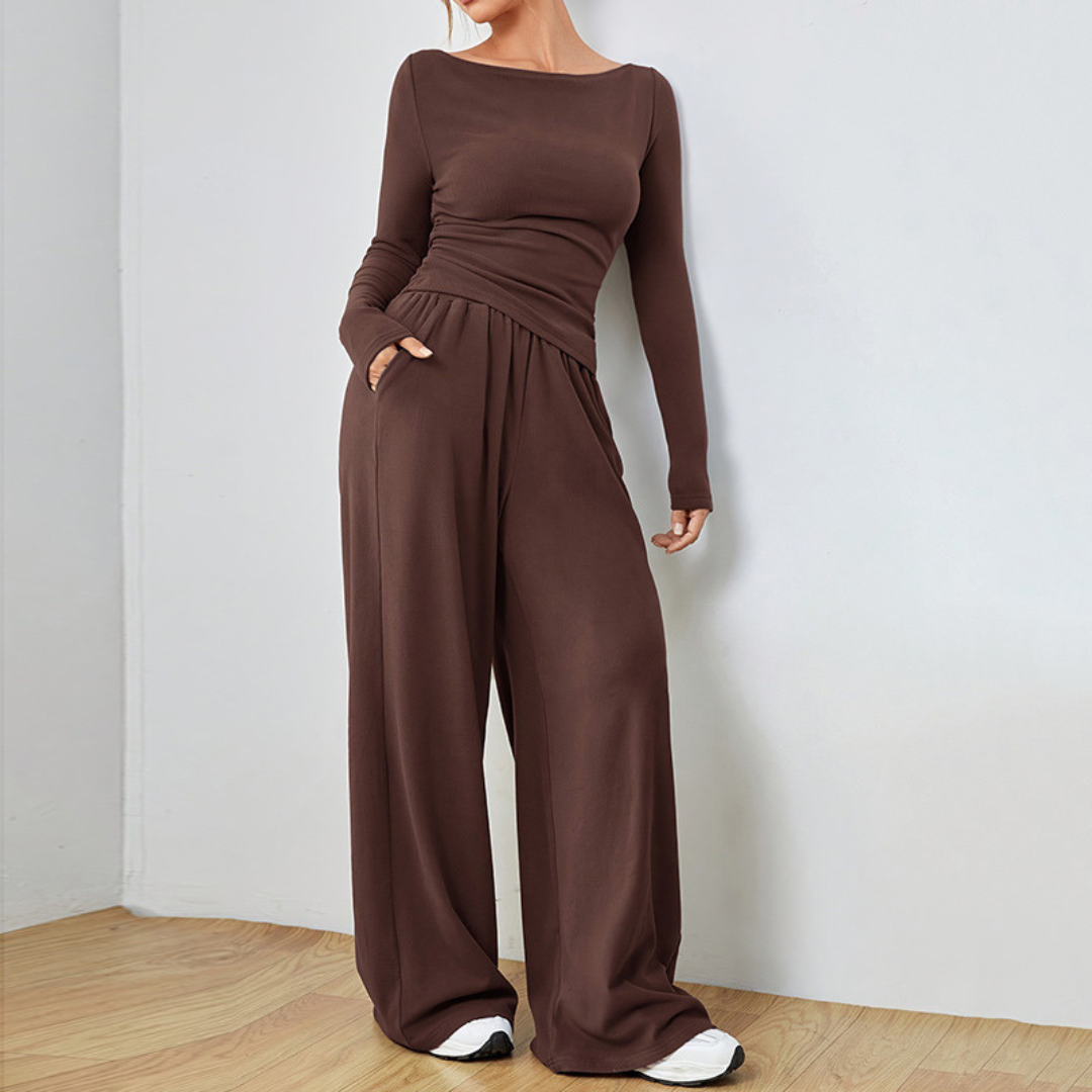 DANTARA™ - Relaxed Long Sleeve Top with Wide Leg Pants Ensemble