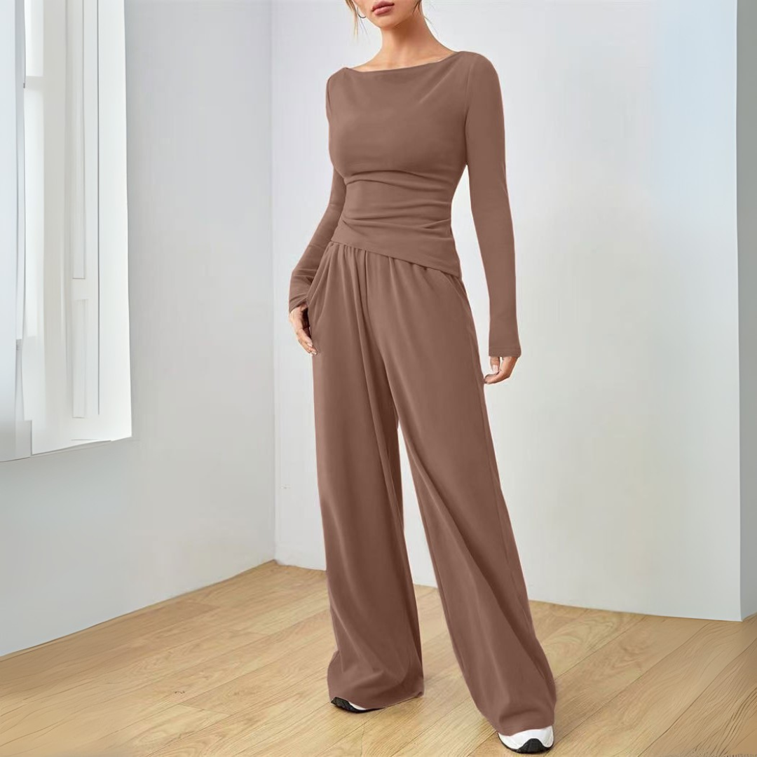 DANTARA™ - Relaxed Long Sleeve Top with Wide Leg Pants Ensemble