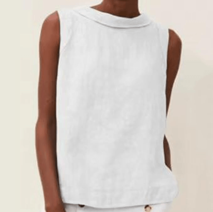 Round Neck Linen Short-Sleeve Blouse