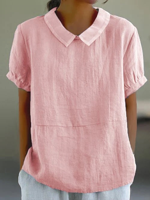 Collared Cotton Shirt with Short Sleeves