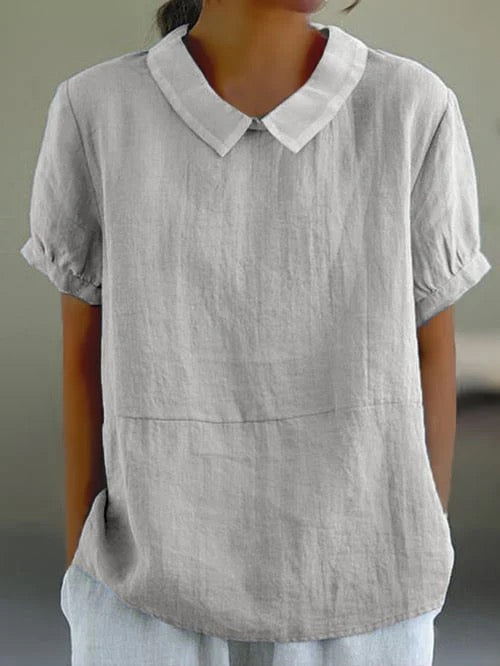 Collared Cotton Shirt with Short Sleeves