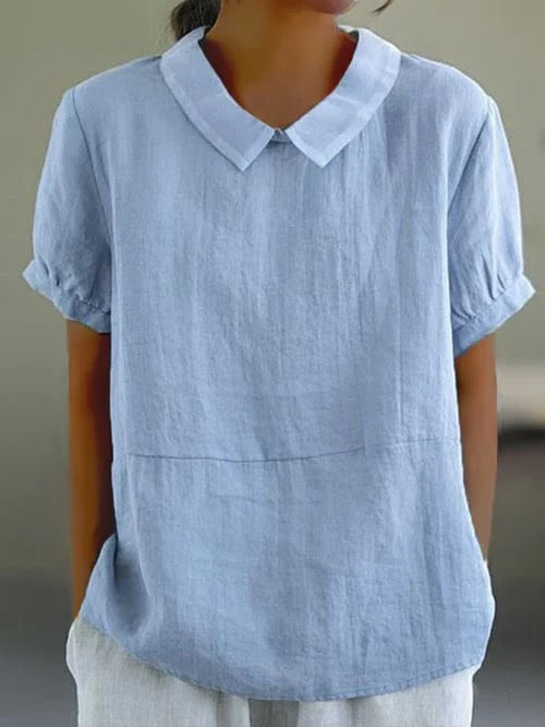 Collared Cotton Shirt with Short Sleeves