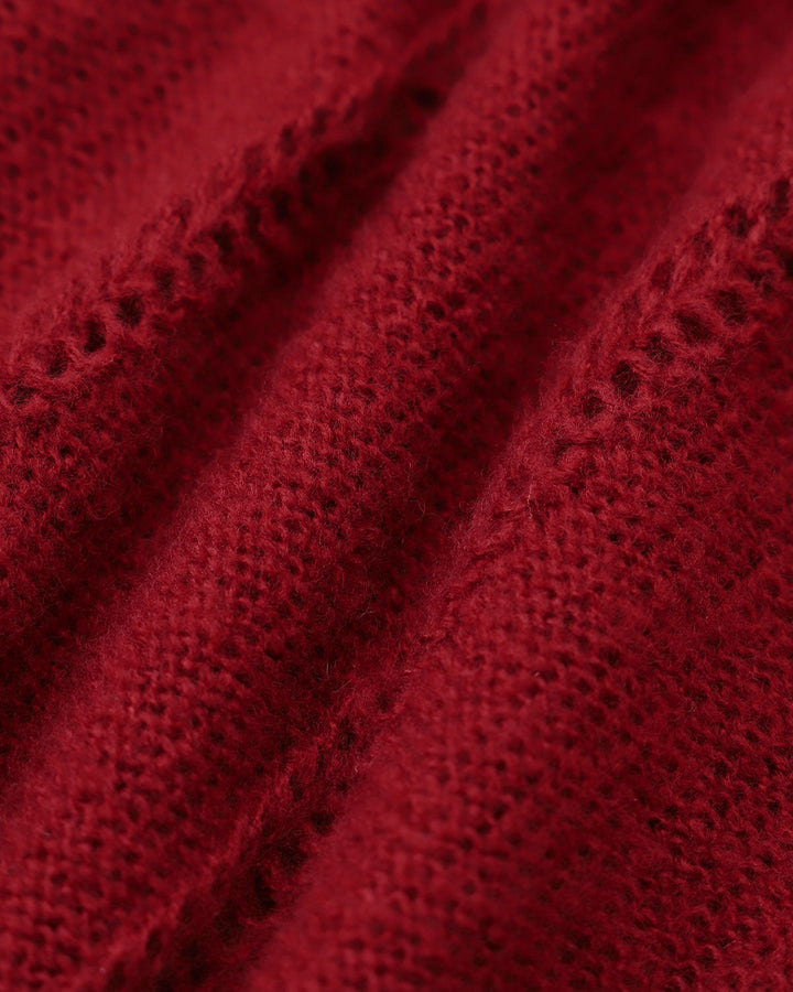 Einreihige Strickjacke mit roten Ballonärmeln