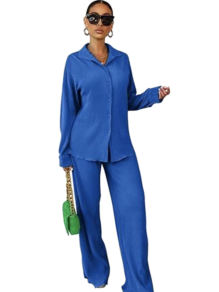 CLEO™ – שילוב של חולצה ארוכת שרוולים עם צווארון ומכנסיים רחבים