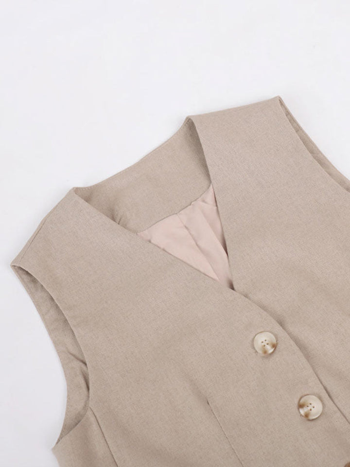 Timeless V-Neck Pleated Wide-Leg Cotton and Linen Pant Suit