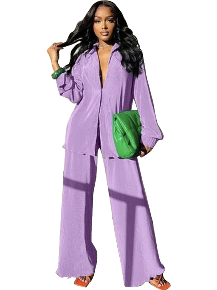 CLEO™ – שילוב של חולצה ארוכת שרוולים עם צווארון ומכנסיים רחבים