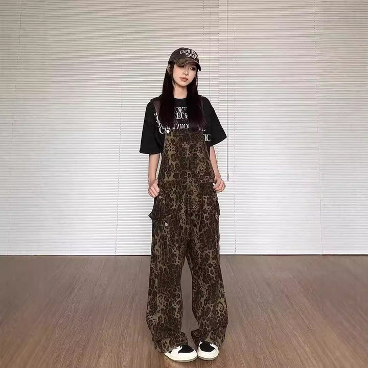 אוברול רחב עם הדפס נמר וינטג' של LUNTIAN™