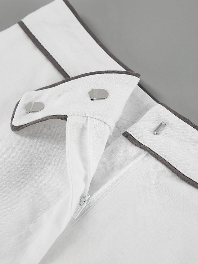 סט שני חלקים של חולצה ומכנסיים קצרים מכותנה-פשתן בצבע אחיד