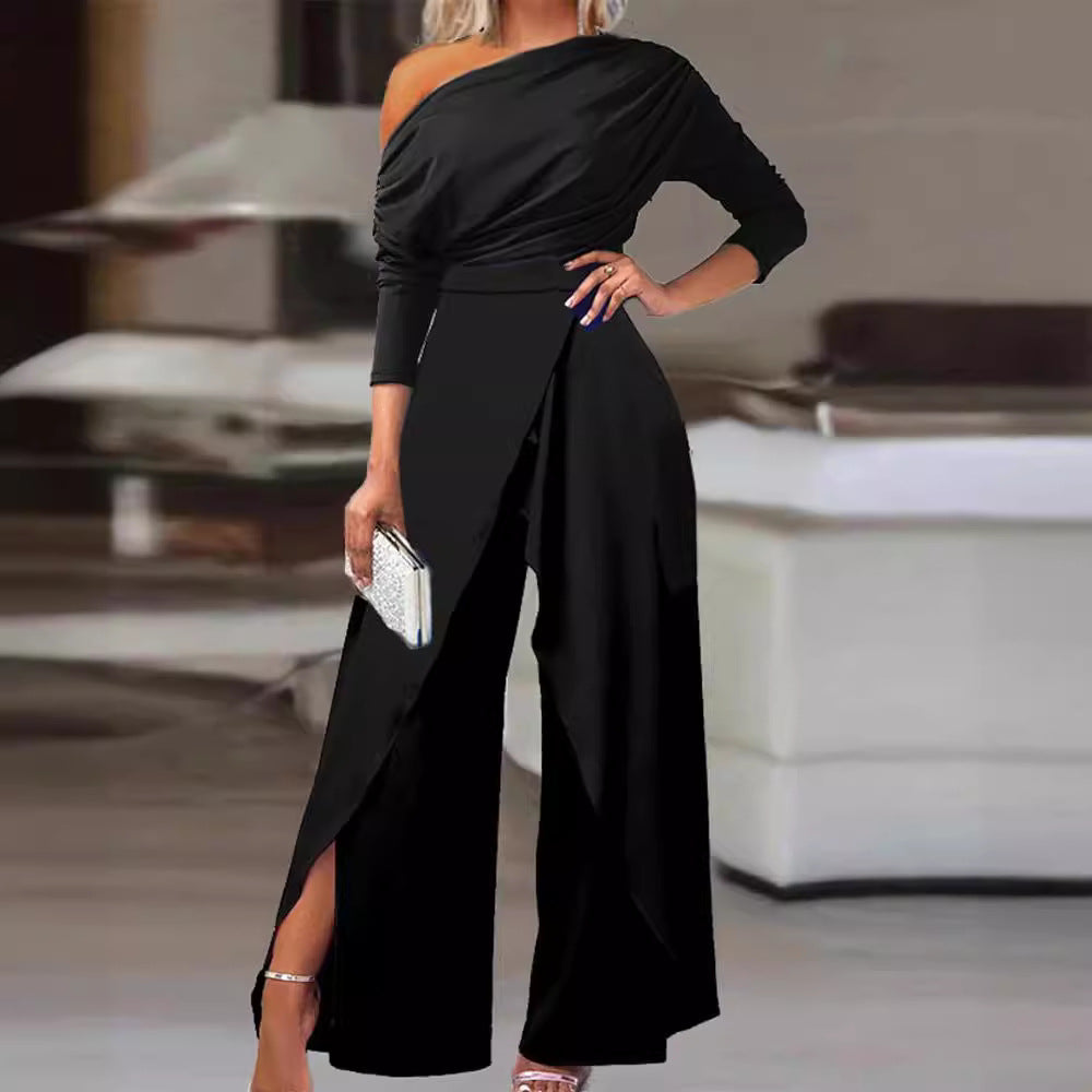 LEILANI™ - Chic Ruched Wrap Jumpsuit with Split Hem