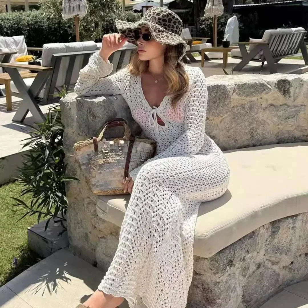 Melanie Long Sleeve Beach Cover-Up with Tie Front