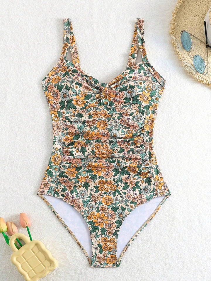 Wendy - Floral Pattern Halter Neck Swimsuit