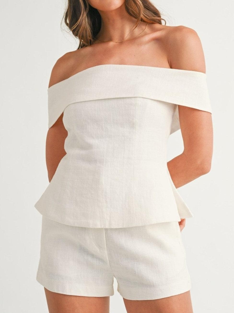 White Cotton-Linen Two-Piece Ensemble