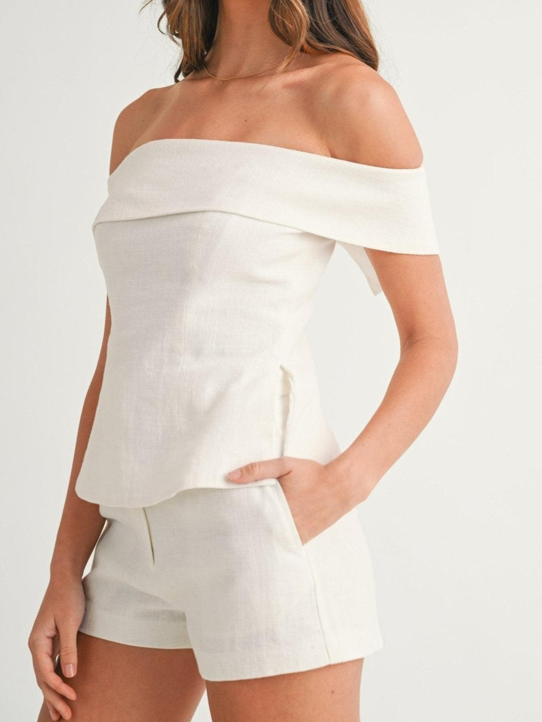White Cotton-Linen Two-Piece Ensemble