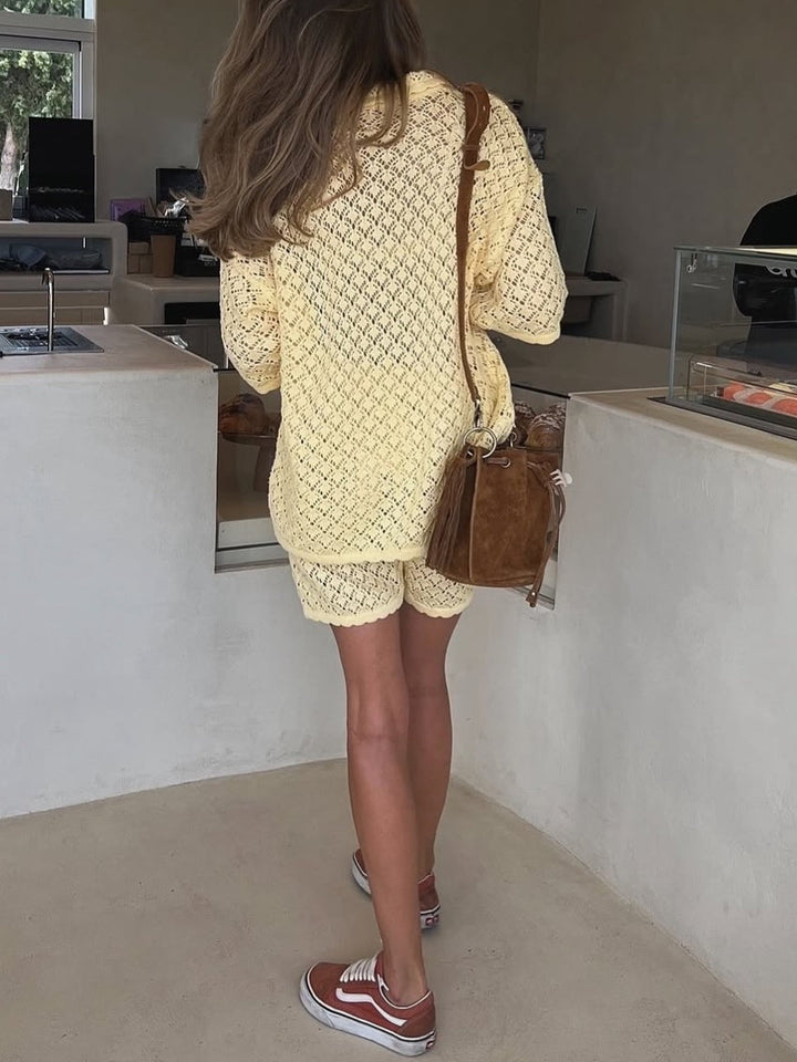 Crochet Knit Shorts Ensemble