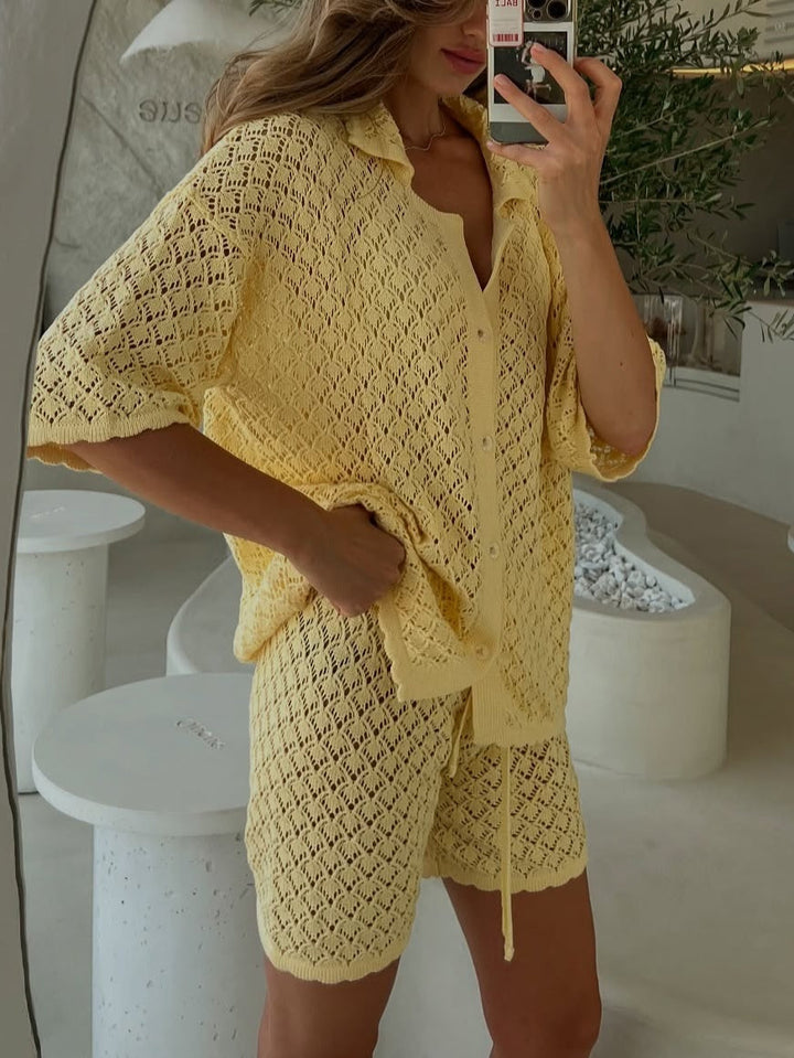 Crochet Knit Shorts Ensemble