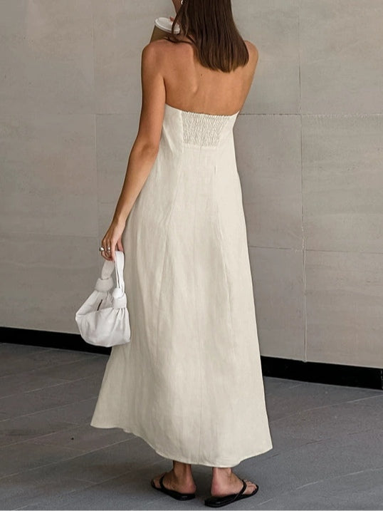 Strapless A-Line Maxi Dress in Linen