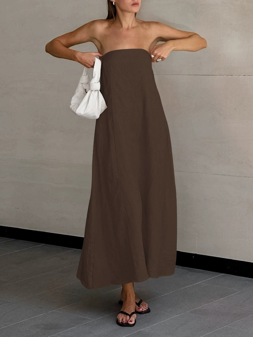 Strapless A-Line Maxi Dress in Linen