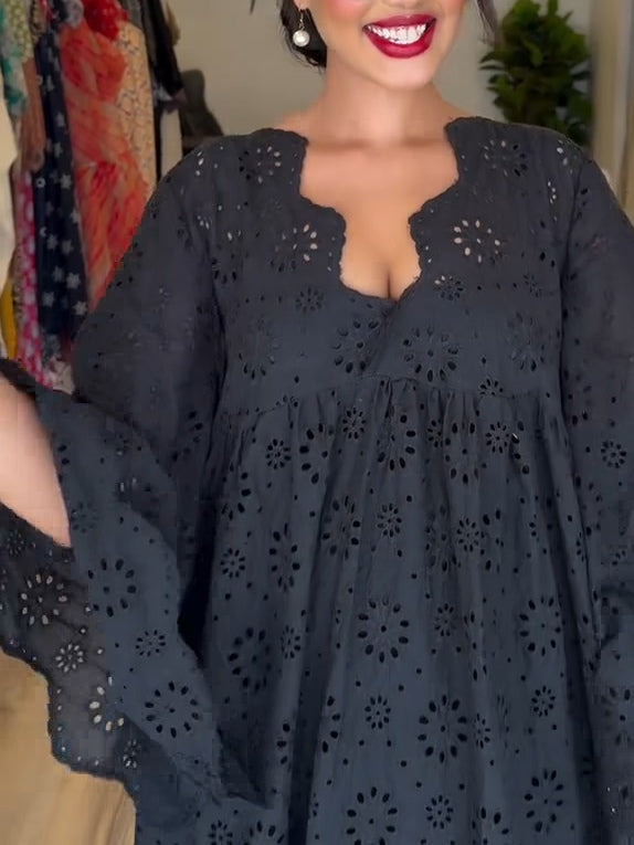 Chic Black Dress with Hollow Pattern Design