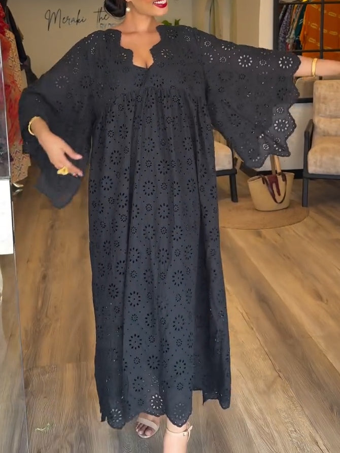 Chic Black Dress with Hollow Pattern Design