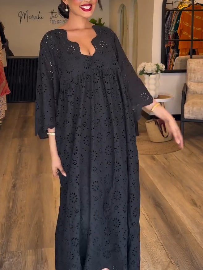 Chic Black Dress with Hollow Pattern Design