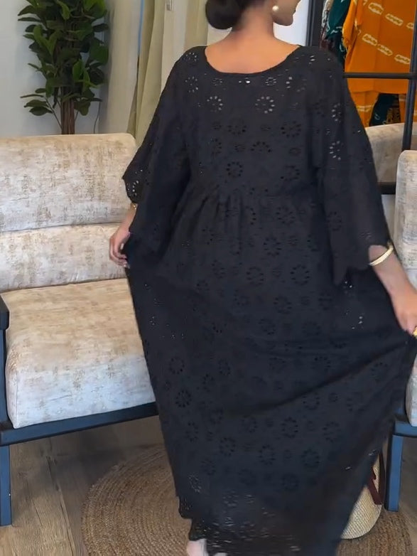 Chic Black Dress with Hollow Pattern Design