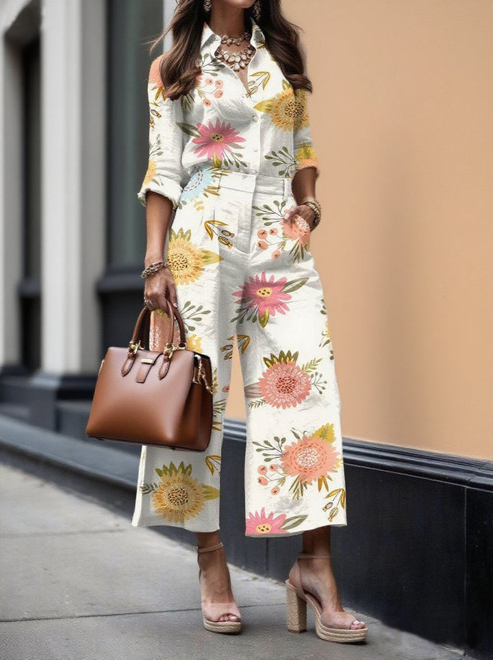 Floral Linen Capri Pants and Relaxed Fit Top Set