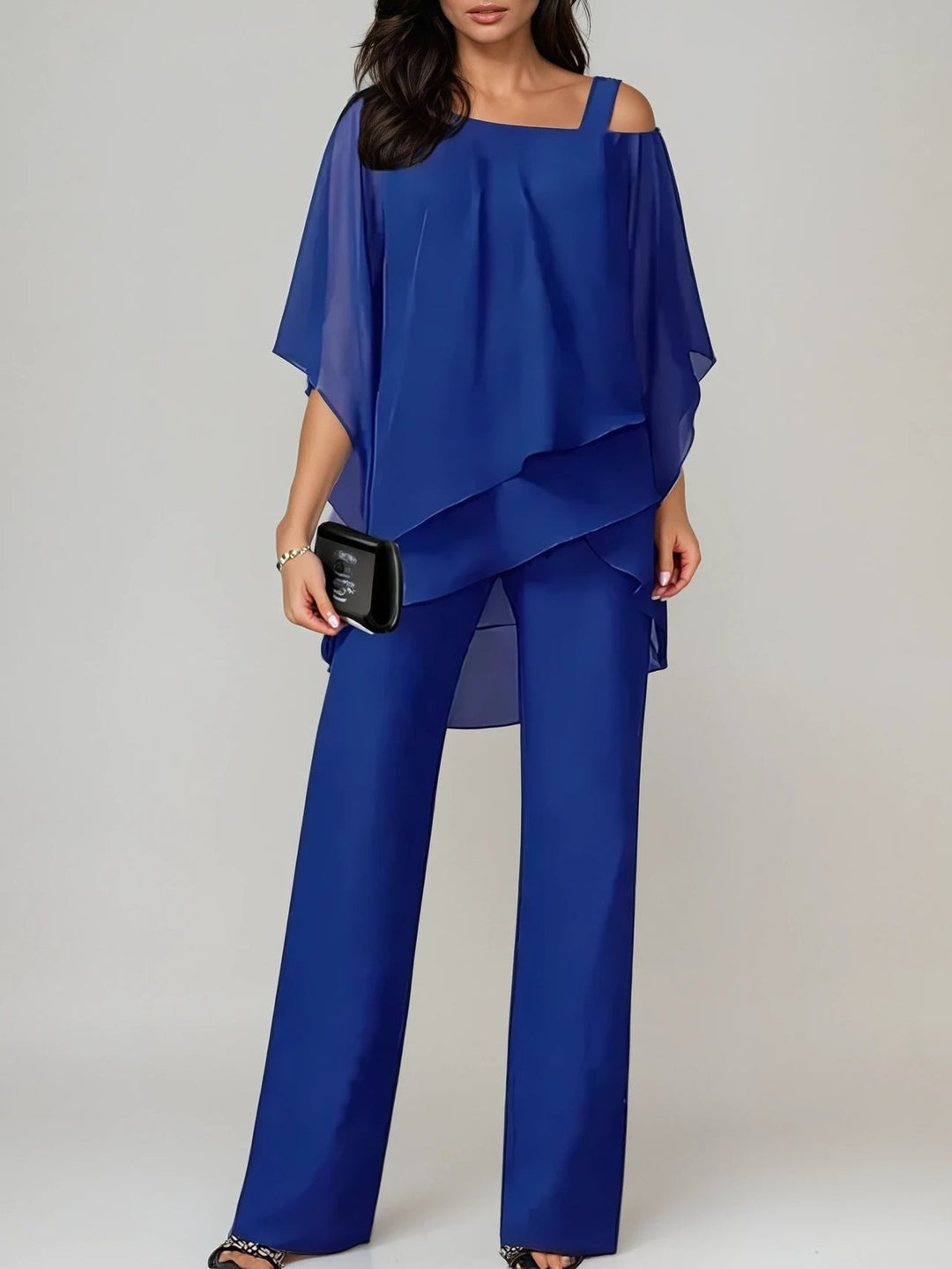 Asymmetrical Off-the-Shoulder Chiffon Set
