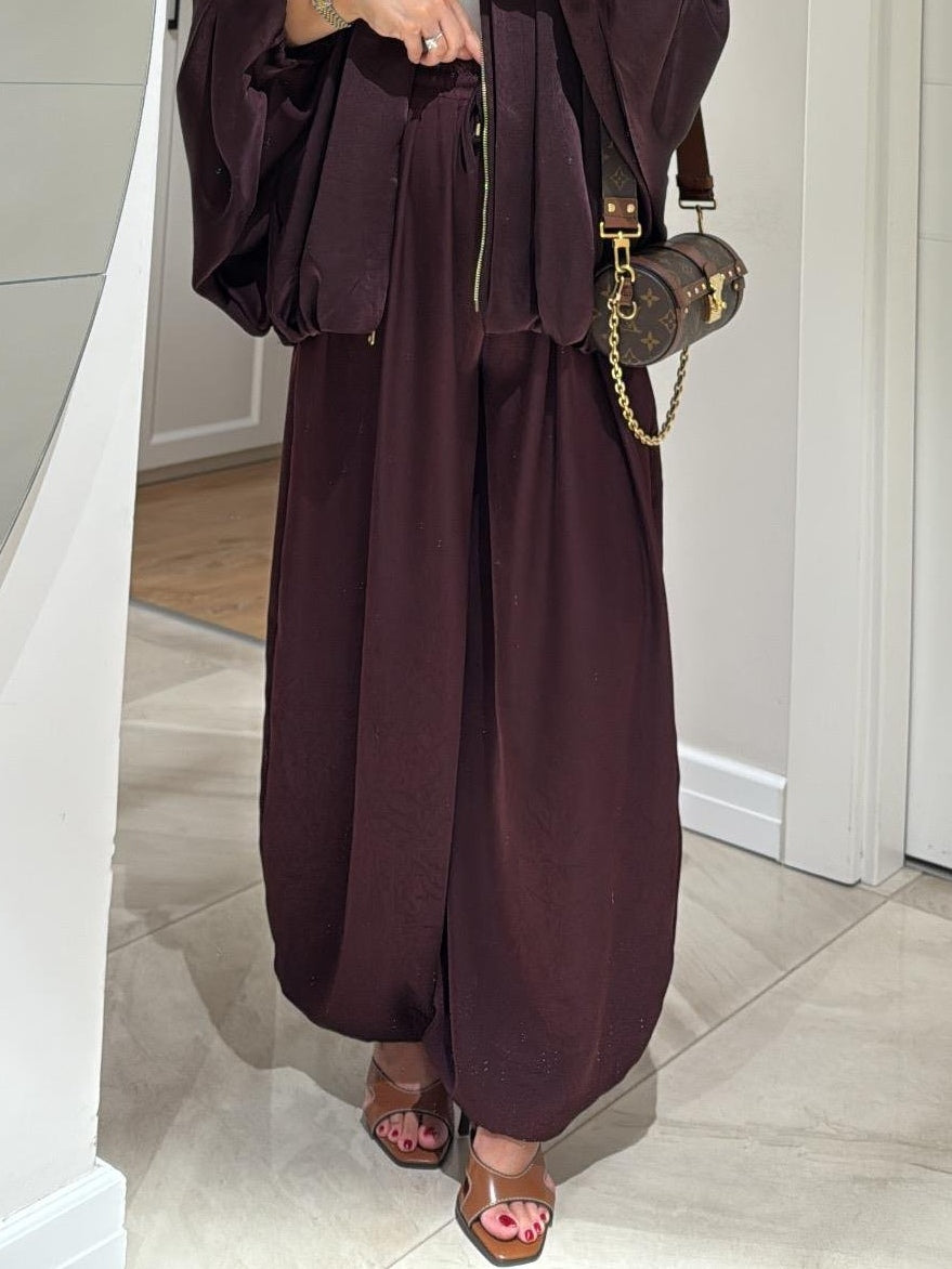 Casual Wide-Leg Pants with Drawstring in Brown