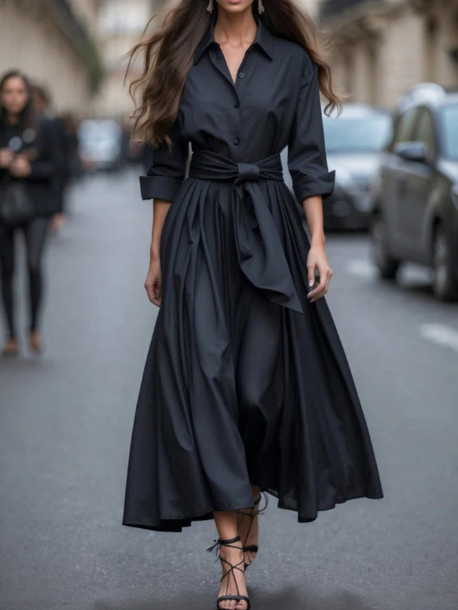 Chic Long Sleeve Shirt Dress with Tie Detail