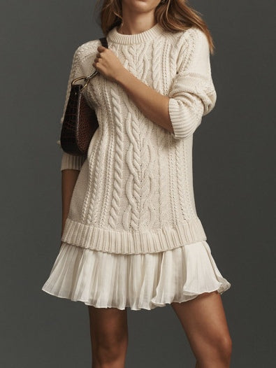 Ivory Cable Knit Sweater Dress