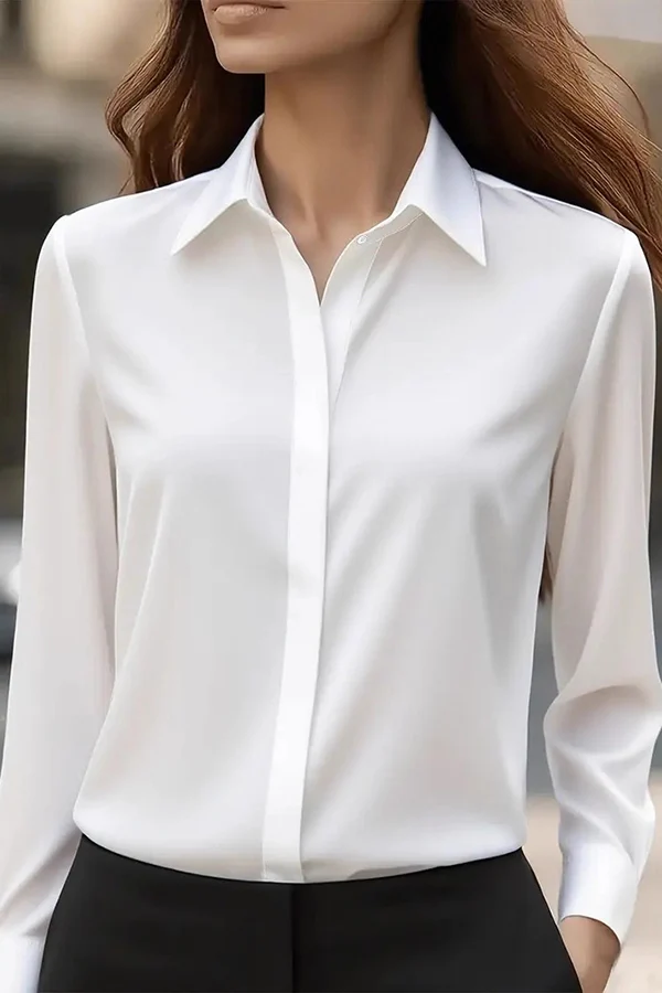 Long-Sleeved Casual Shirt with Satin Lapel