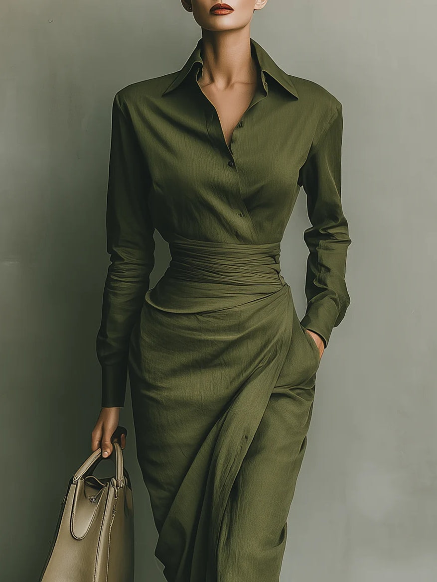 Army Green Cotton Blend Maxi Dress