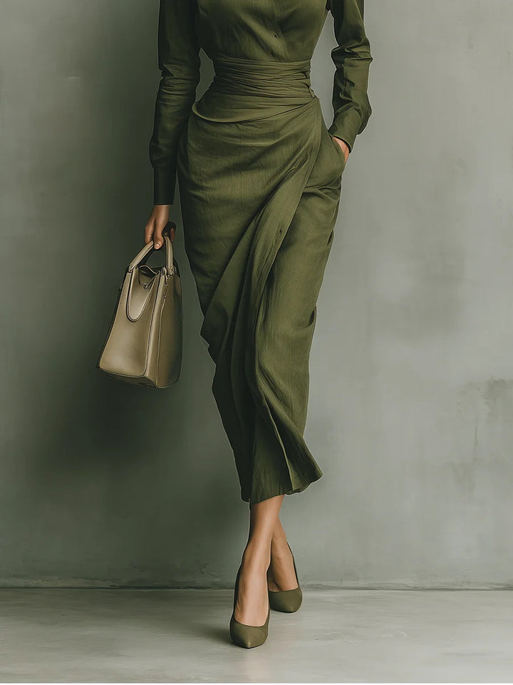 Army Green Cotton Blend Maxi Dress