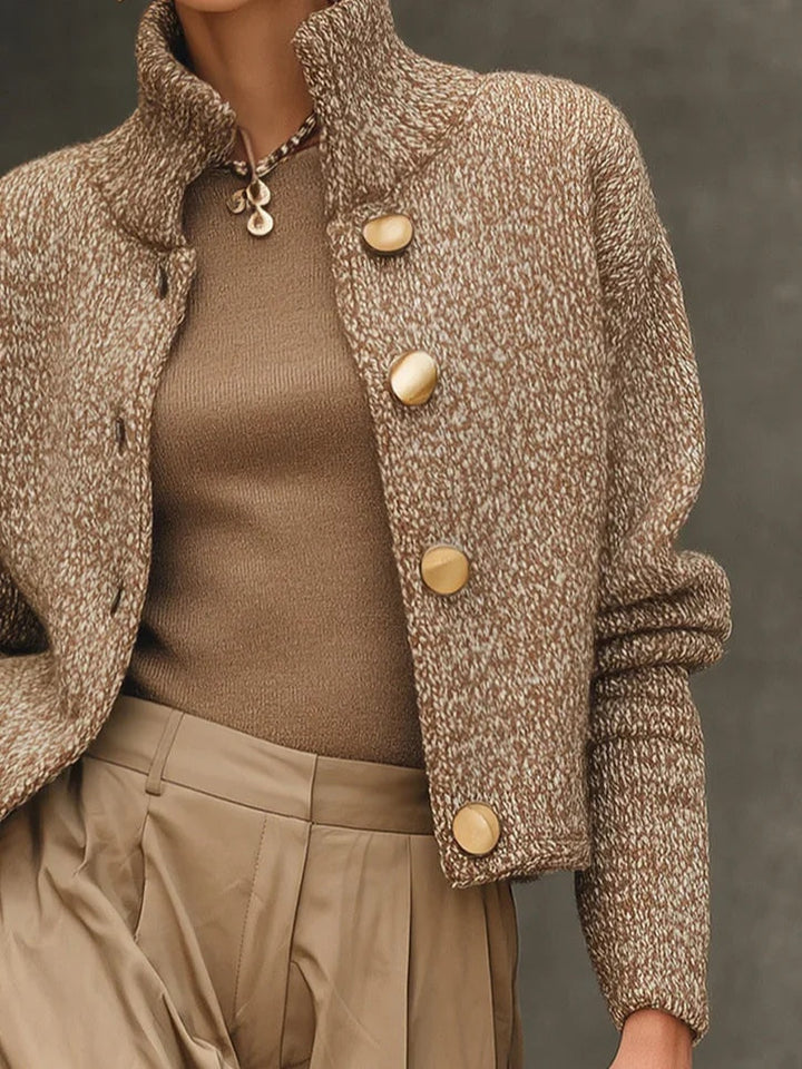 Camel Turtleneck Button-Up Cardigan Sweater