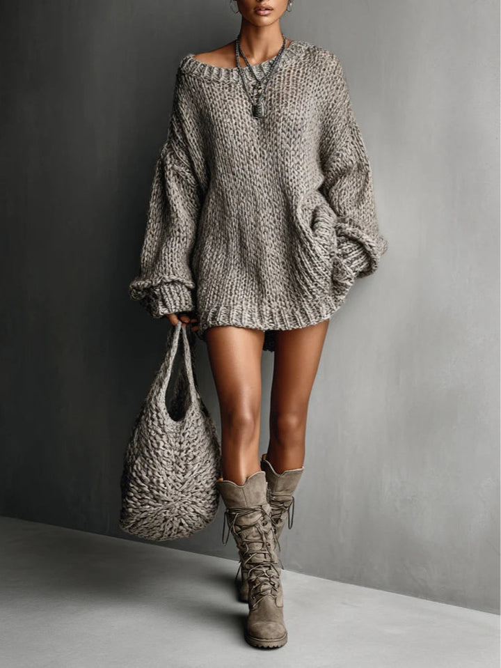 Light Grey Minimalist Oversized Knit Mini Dress