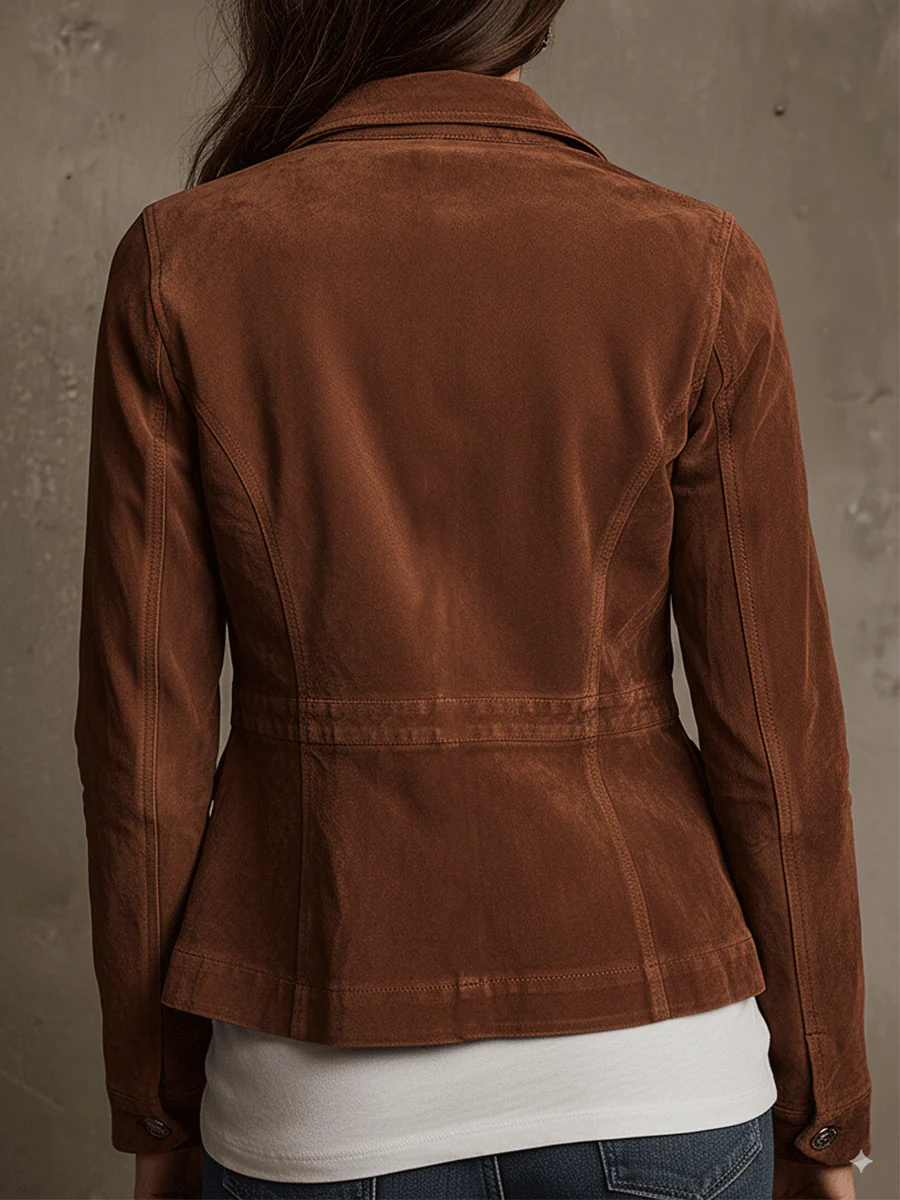 Retro Brown Faux Suede Multi-Pocket Jacket
