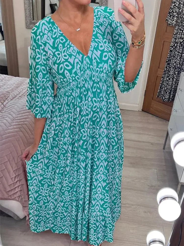 Bohemian V-Neck Wrap Dress with Casual Print
