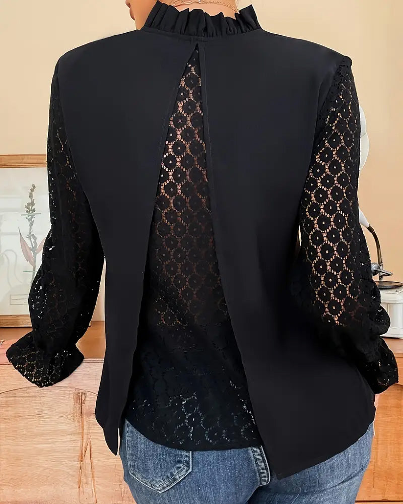 V-Neck Lace Blouse with Long Sleeves