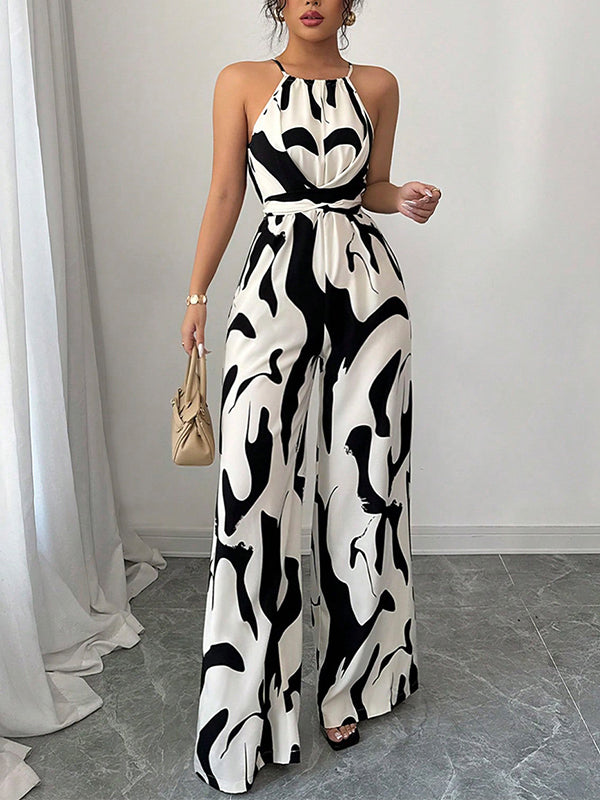 Relaxed Fit Sleeveless Color-Block Pleated Spaghetti Strap Jumpsuit